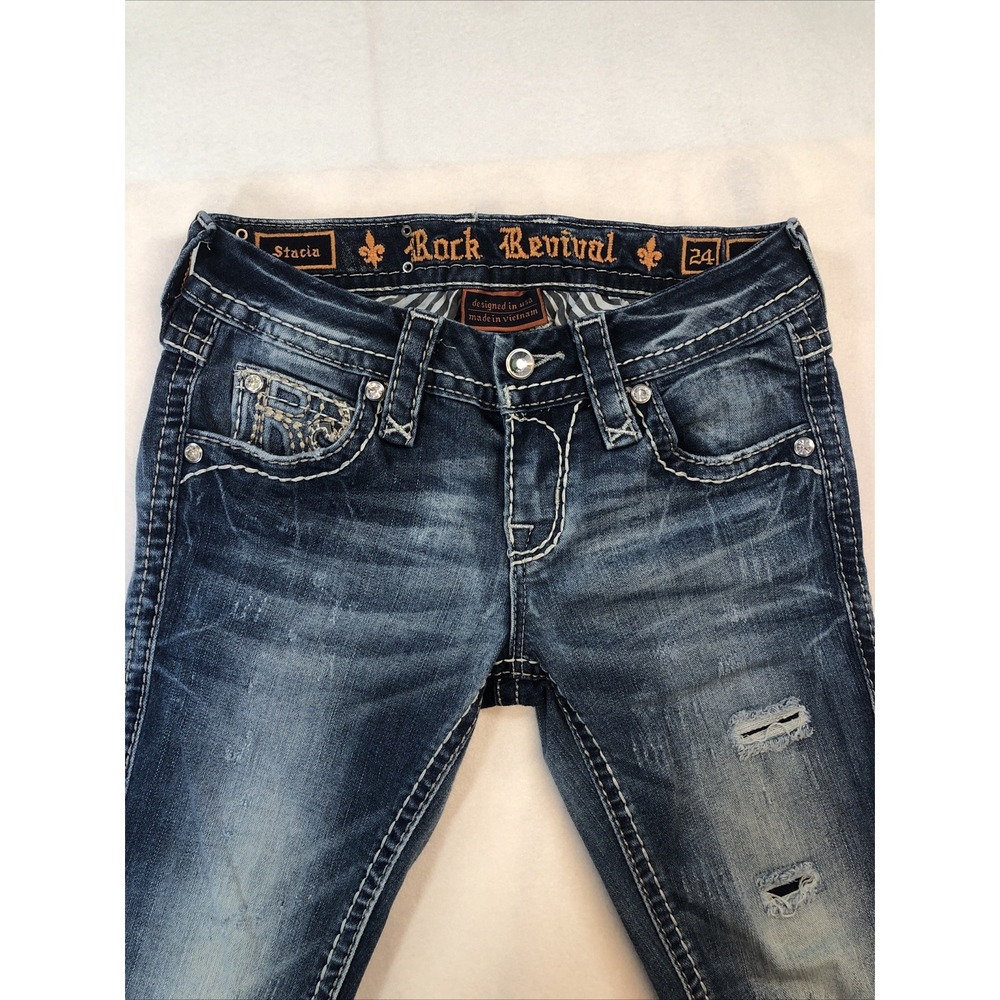 Rock Revival Ankle Skinny Jeans Women's size 24 Distressed, Embellished pockets